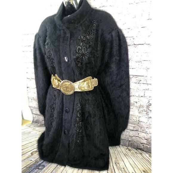 Vtg Lee Sands Embellished Angora Rabbit fur Sweater Jacket plus sz‎ one - Picture 3 of 9